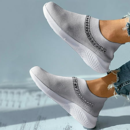 

Tangnade Winter Clearance Ladies Casual Crystal Slip On Mesh Breathable Sneakers Loafers Shoes for Women