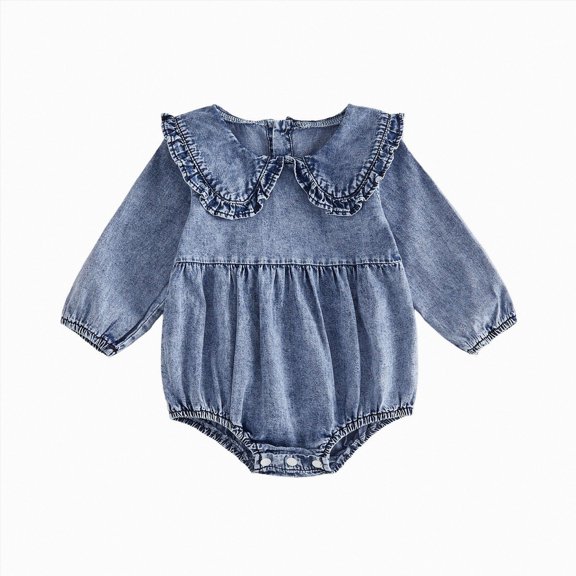 enyan Baby Girl Denim Outfit Button Romper Jean Jumpsuit Shorts Overalls Toddler Cowgirl Outfits Western Infant Clothes Blue,12-18 Months