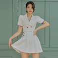 thumbnail image 3 of Ropa de mujer Verano nuevo traje de dos piezas coreano ajustado cuello costura plisado falda pequeña conjunto, 3 of 5