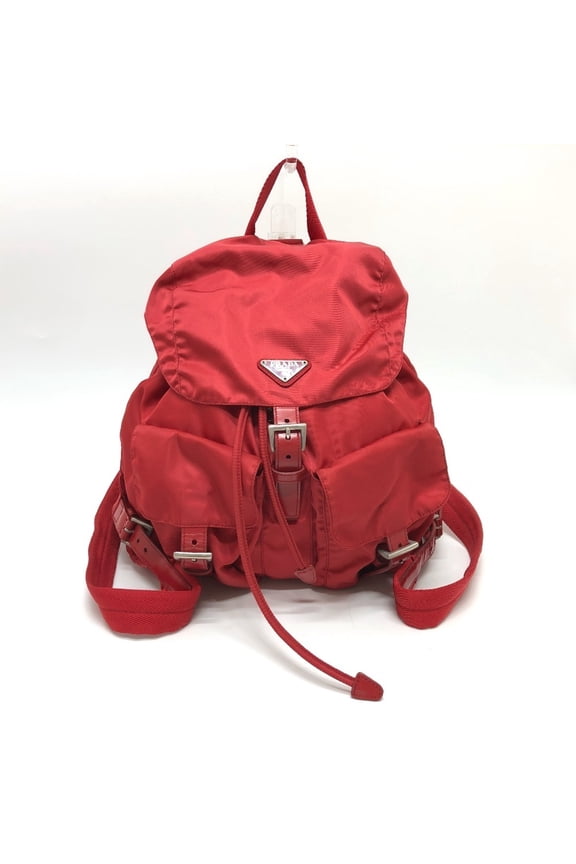 Pre-Owned PRADA Prada Plate Double Pocket Backpack Nylon Women's Red