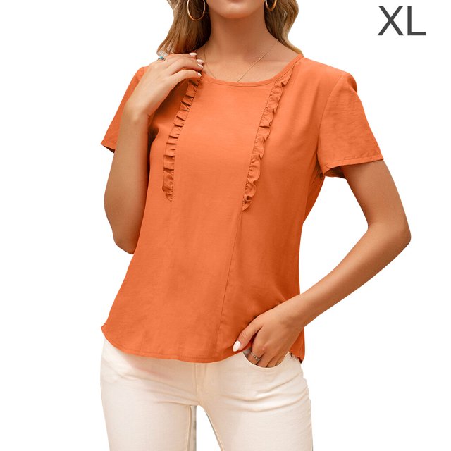 Minnieouse Mujer Camiseta Verano Cuello Manga Corta Volantes Casual Top Suelto Prendas para la parte del cuerpo Naranja XL