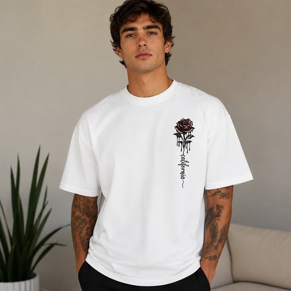Men's Rose Graphic T-Shirt, Unisex Classic Fit Crewneck Cotton Blend Tee