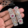 thumbnail image 2 of American Diamond Bangle Indian Bangle Set Cubic Zirconia Gold-Toned Crystal Bracelet Silver Plated with CZ Ruby Stone for Bridal Wedding AD Bangles 2 Pc, 2 of 2