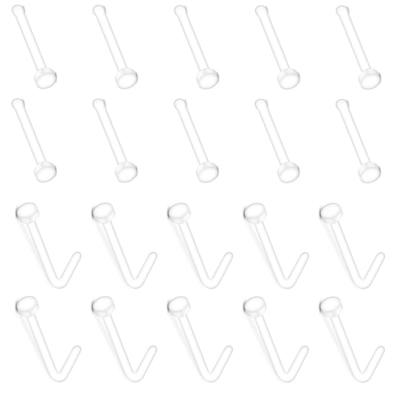 20G Clear Nose Studs Acrylic L Shape Nose Rings Bioflex Bone Pin Straight Nose Studs Flexible Nose Piercing Retainer Flat Top for Men Women