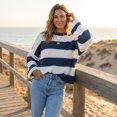thumbnail image 4 of Womens Long Sleeve Oversized Striped Crew Neck Loose Fit Knitted Sweaters, S, 4 of 7