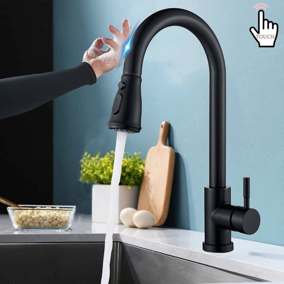 Touch Sensor Kitchen Sink Faucet Pull Down Sprayer Matte Black Single Hand Taps