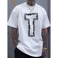 thumbnail image 1 of Simple and stylish T-letter printed men's round neck short sleeved T-shirt, comfortable and breathable casual sports top suitable for spring and summer vacation leisure, 1 of 5