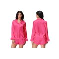 thumbnail image 2 of LMLYSoH Women's Satin Outfits Solid Color Lapel Long Sleeve Tops with Feather Cuffs + Shorts Set Fashion Clothes, 2 of 9