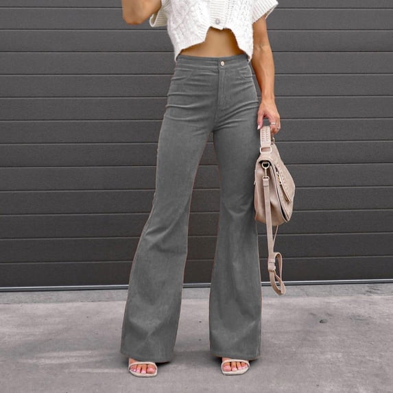 Floleo Women's High Waist Flare Pants Solid Color Bell Bottom Trousers with Button Fly and Side Pockets Casual Retro Style for Daily Wear