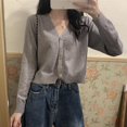 thumbnail image 3 of PENGXIANG Cardigan Tricoté pour Femmes Manches Longues Boutonné Col en V Veste Fine (Blanc), 3 of 8