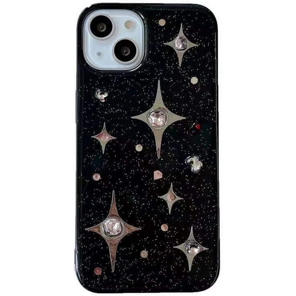 Glitter Powder Diamond Stars Stary Sky Soft  for iPhone Case (Black,iPhone 14)