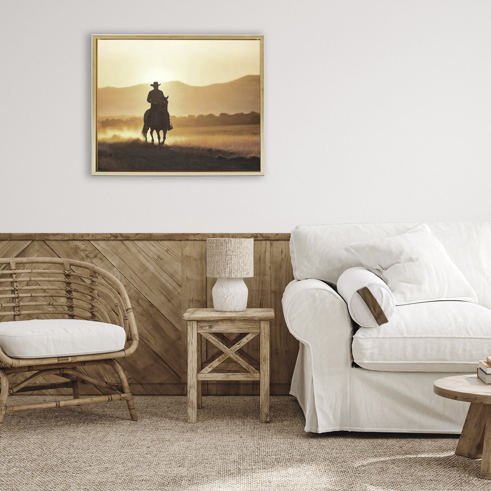 Stupell Industries Cowboy's Ride Home Gold Framed Floater Canvas Wall Art, design by Kim Allen