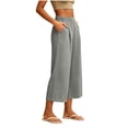 thumbnail image 4 of QIYAGBSA Women's Wide Leg Capri Pants Button Front Elastic Back Waist Side Pockets Summer Casual Wear (Gray, S), 4 of 7