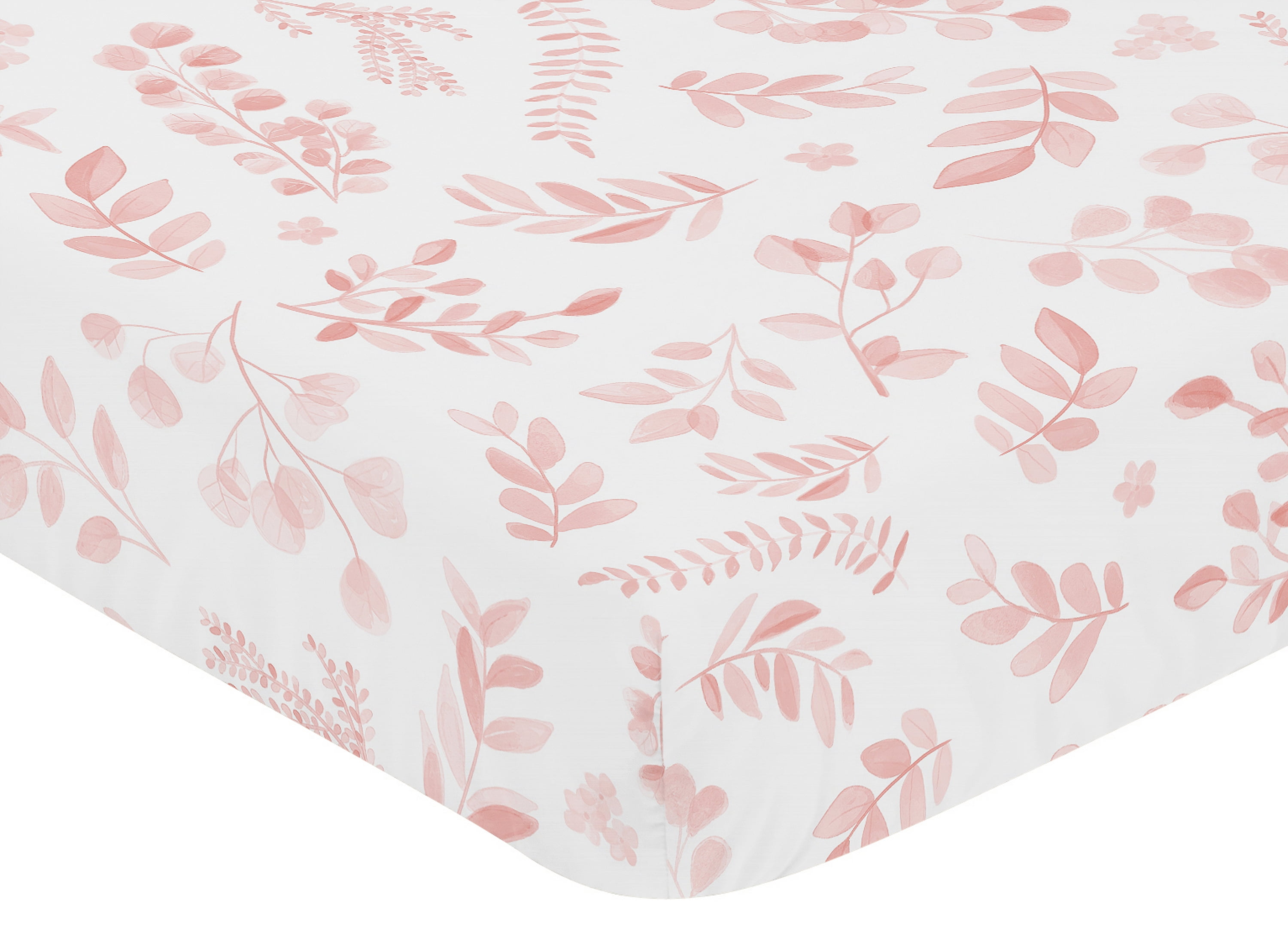 Sweet Jojo Designs Botanical Pink and White Fitted Crib Sheet