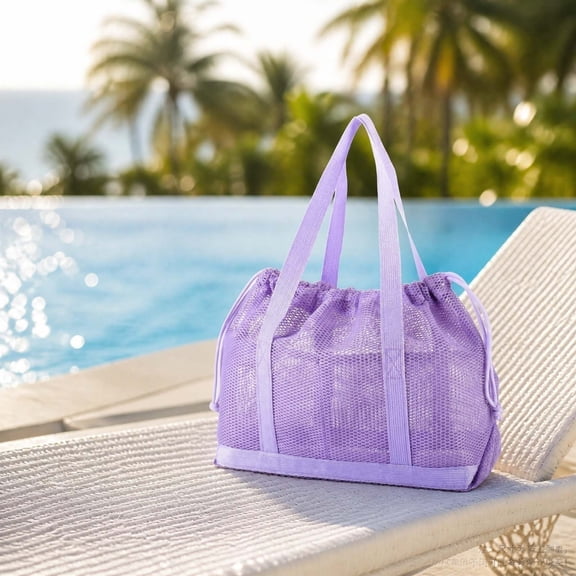 MMJ Travel Essentials Mesh Drawstring Tote Bag Foldable Portable Beach Gym Shower Travel Storage Handbag Lightweight Breathable Organizer