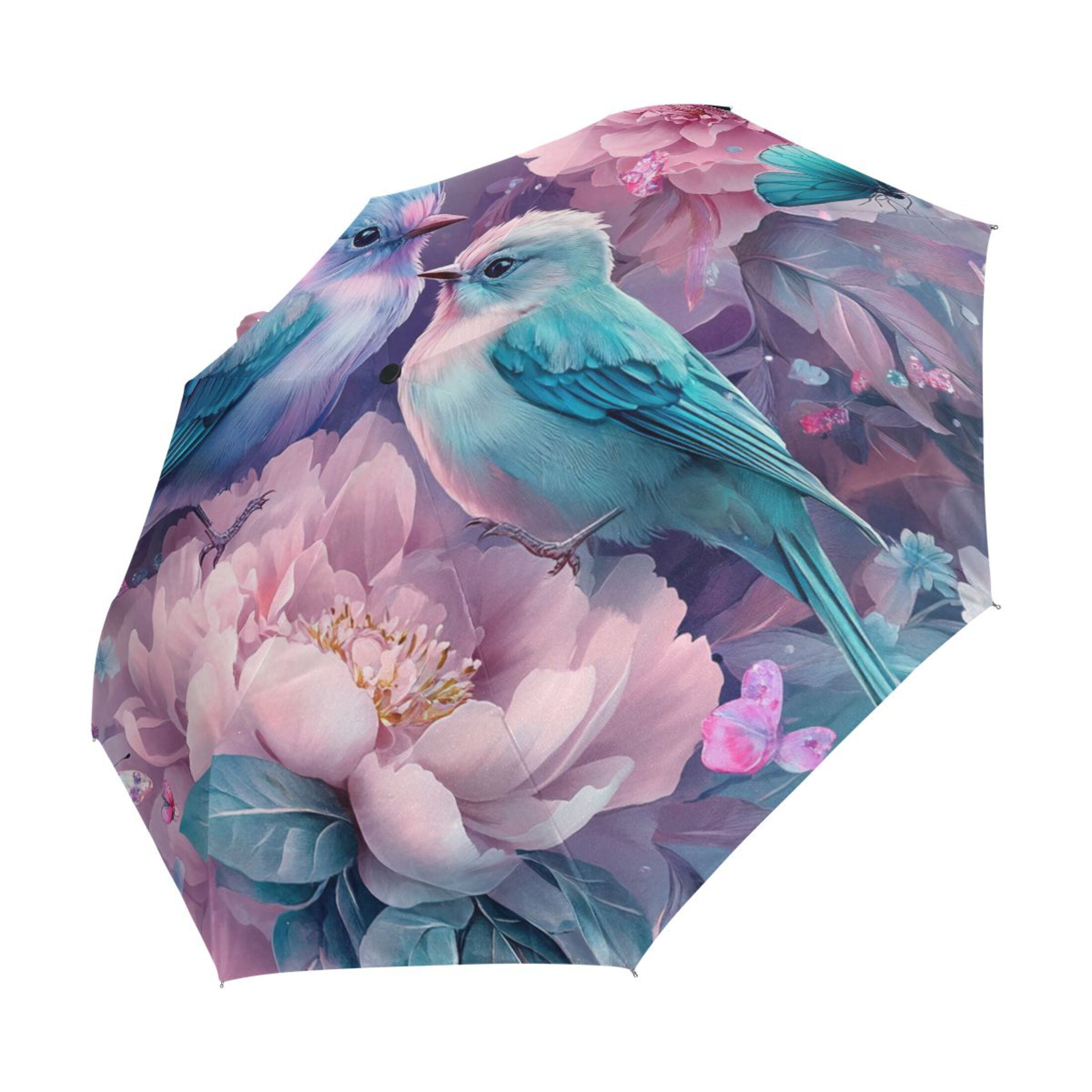 YAZAOO One-Touch Auto Open Close Rain Umbrella With Creative Birds Flowers Butterflies Pattern