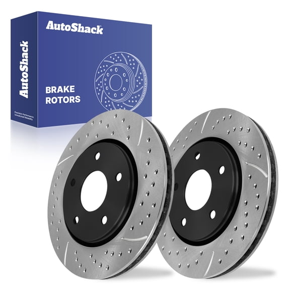 AutoShack Front Vented Drilled & Slotted E-Coated Brake Rotors 2-PC Set Replacement for 2008-2016 Dodge Grand Caravan 2008-2016 Chrysler Town & Country 2012-2015 Ram C/V ShadowGuard 11.89" (302 mm)
