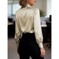thumbnail image 4 of Deago Women's Long Sleeve Satin Silk Blouse Twist Front V Neck Collared Business Casual Dressy Elegant Shirts Office Work Tops (Champagne, 2XL), 4 of 9