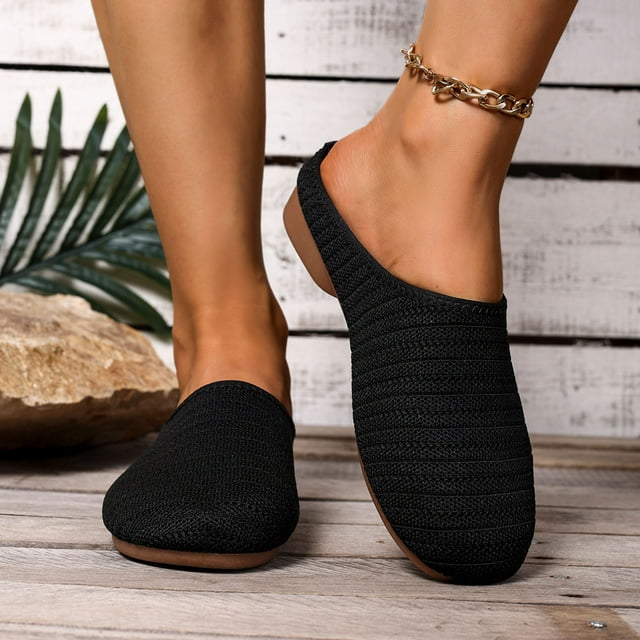Wowcloth Pantoufles à Talons Bas pour Femmes, Mode Décontractée Printemps et Été, en Maille Tricotée Respirante, Bout Rond