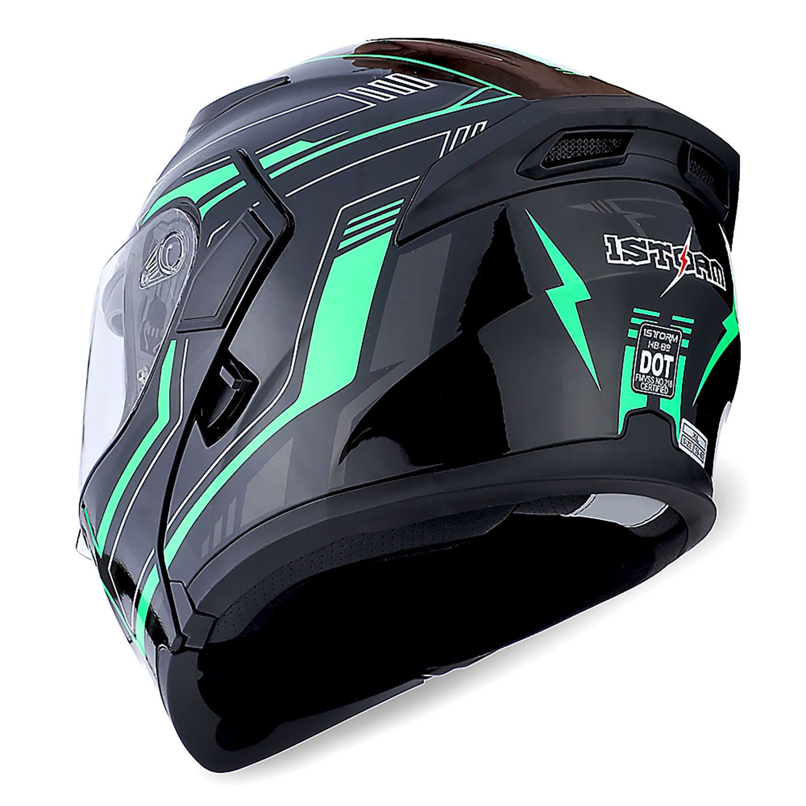 1Storm Adult Motorcycle Modular Flip up Street Bike Full Face Dual Visor Helmet HB-B89CLS Arrow Green