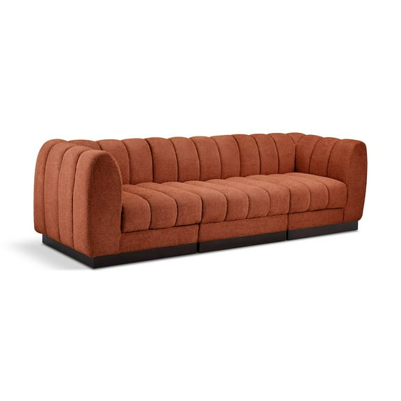 Meridian Furniture Quinn 101" 3-Piece Fabric Modular Sofa in Cognac Orange