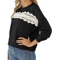 thumbnail image 3 of Women Lace Splicing Crew Neck Long Sleeve Solid Color Knitted Shirt, 3 of 5