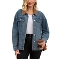 thumbnail image 1 of Abrigo de mujer INSPIRE CHIC de mezclilla con cuello de pana, mangas largas, botón frontal, chaqueta western, chaquetas de jean L azul retro, 1 of 6
