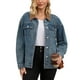 thumbnail image 1 of Abrigo de mujer INSPIRE CHIC de mezclilla con cuello de pana, mangas largas, botón frontal, chaqueta western, chaquetas de jean L azul retro, 1 of 6