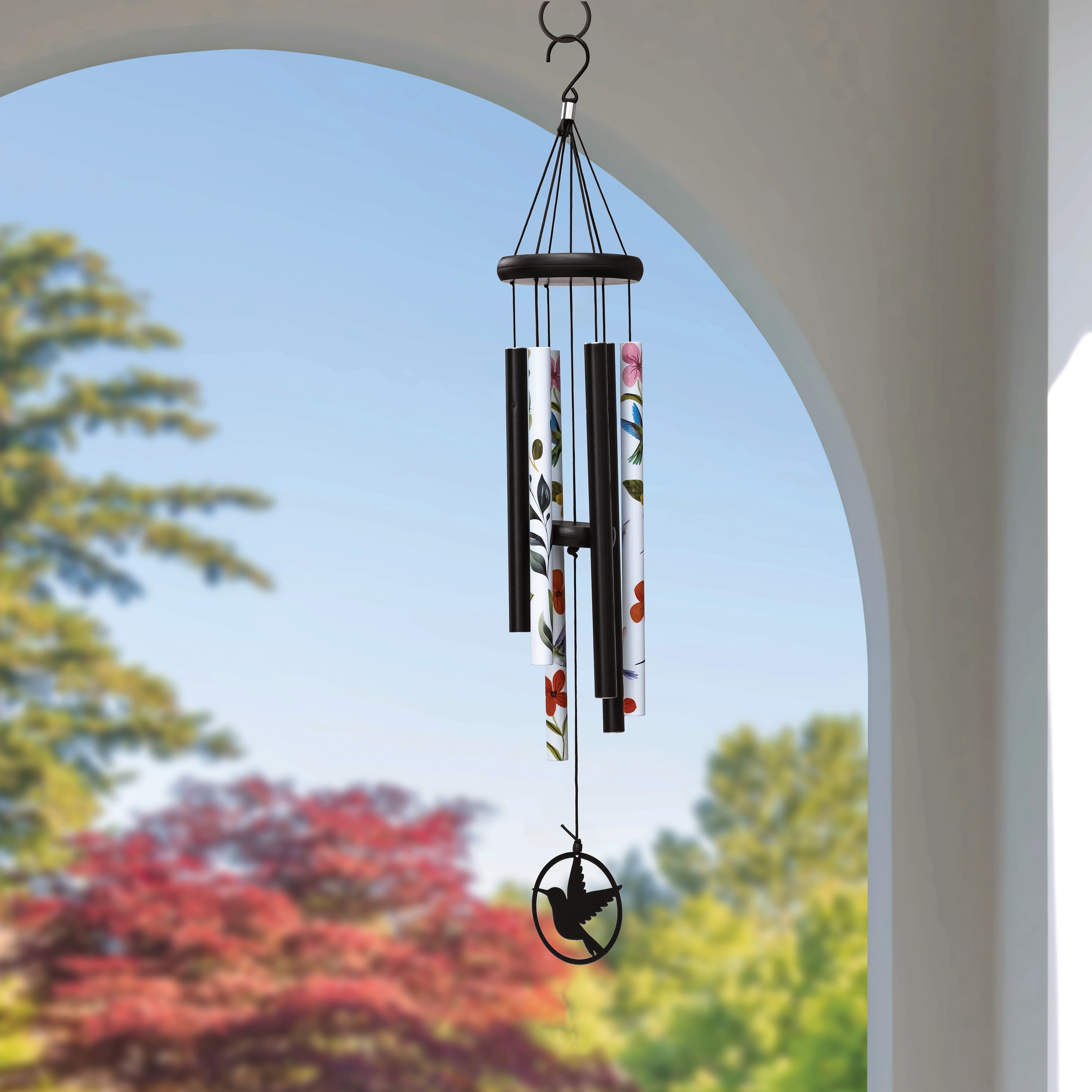 Mainstays Plastic and Metal Printed Hummingbird Outdoor Wind Chime, Weather-Resistant