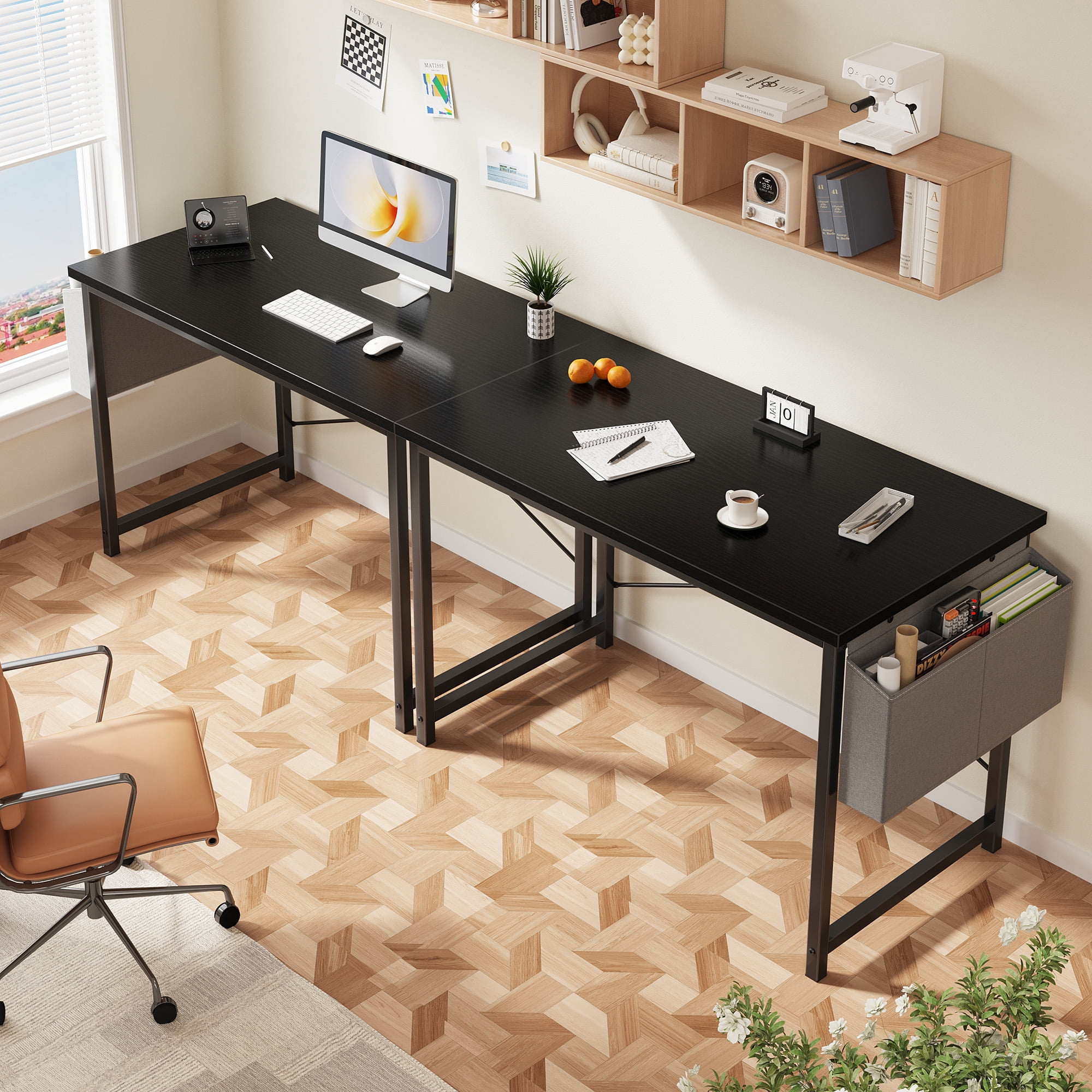 CONCETTA 44 Inch Computer Writing Desk with Storage Bag, Steel Frame for Home Office Study, Black
