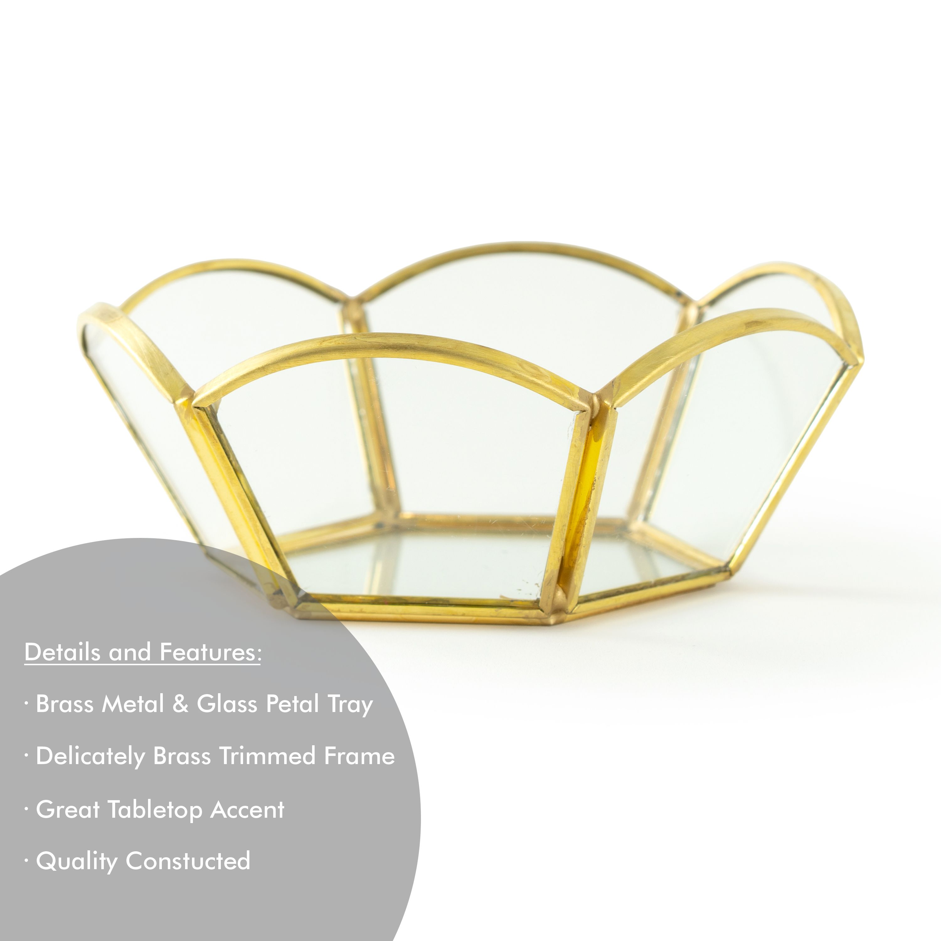 Brass and Glass Gold 4.4" Tabletop Trinket Tray with Decorative Petals - image 2 of 7