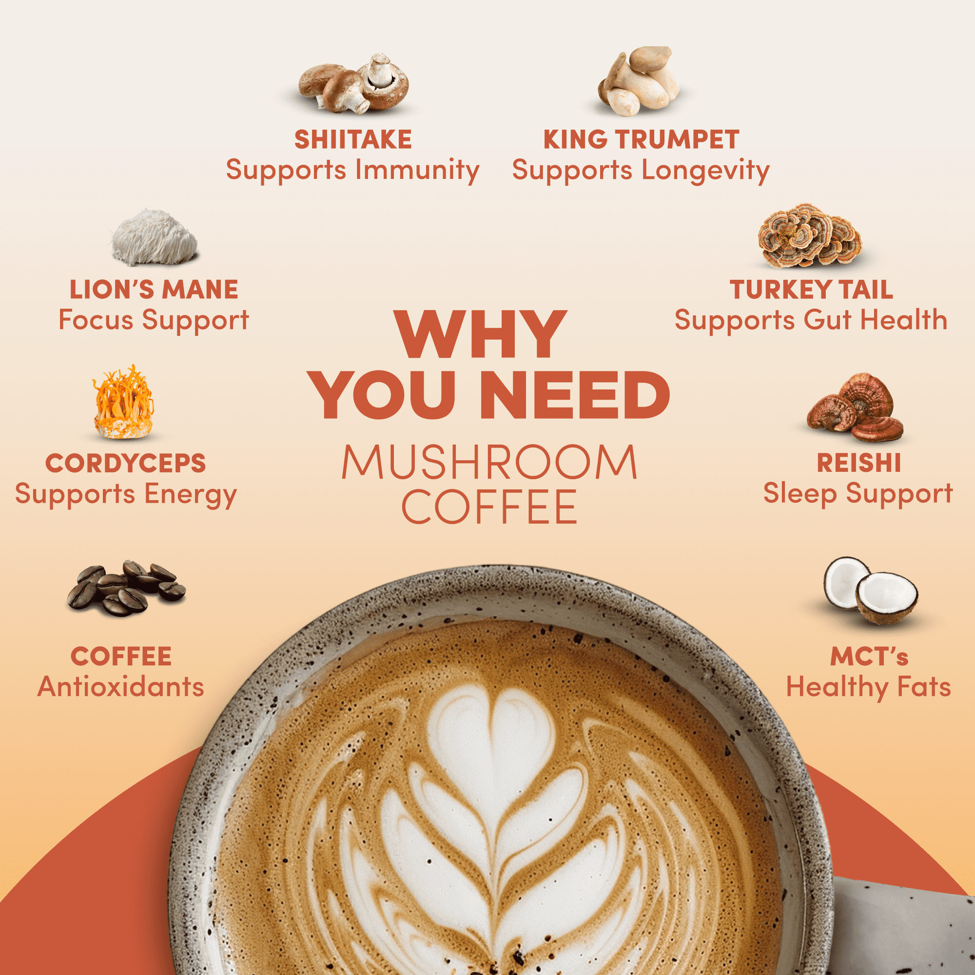 RYZE Mushroom Coffee USDA Organic with 6 Adaptogenic Mushrooms and MCT Oil, Instant Coffee for Better Energy, Focus, Digestion, Immunity, 30 Serving