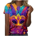 thumbnail image 2 of Gamivast Women Carnival Shirt Cute Mask Graphic Short Sleeve Holiday Pullover Dressy Crewneck Happy Mardi Gras Day T-Shirt Carnival Party Outfits 2026, 2 of 6