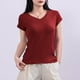 thumbnail image 5 of Mujeres Manga Corta Tops Casual, Color Sólido Cuello en V, Camiseta Casa Blusas para Mujeres, 5 of 6