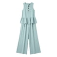 thumbnail image 5 of Women's Casual 2 Piece Outfits, Rayon Blend Sleeveless V-Neck Top, Mid Waisted Solid Color Pants Sets With Pockets, Summer Travel Loungwear Loose Fit | TruBelle,Mint Green 2XL, 5 of 7