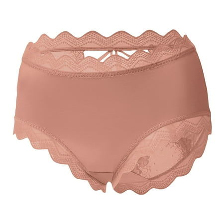 Mnyycxen Traceless Lace Trim Panties for Women Seamless Mid Rise Waist Short Underwear Soft Plain Underpants Briefs