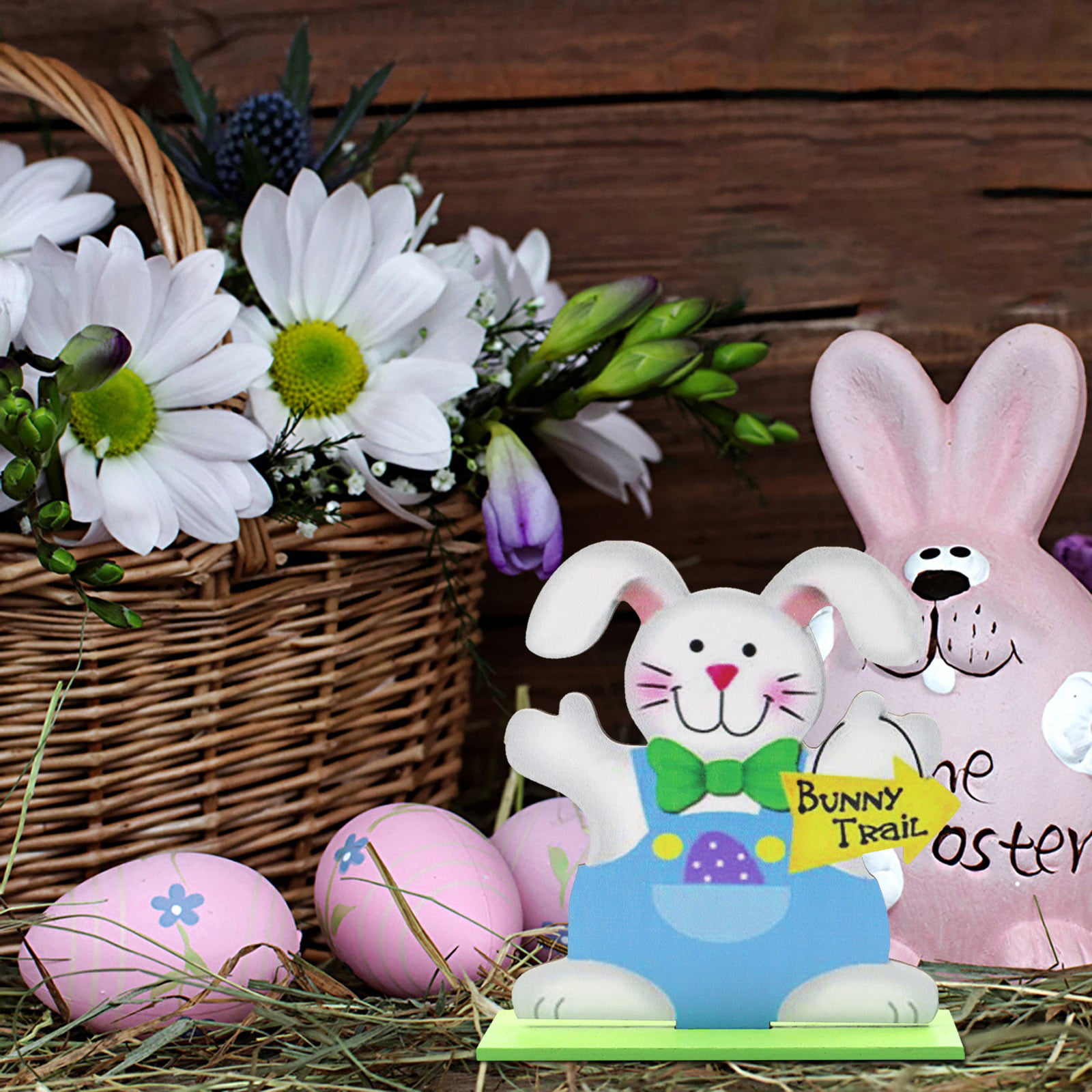 Easter bunny egg basket chick's flower white polka dot banner flag