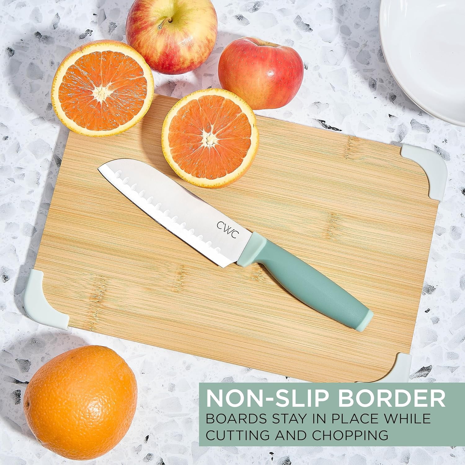 COOK WITH COLOR 3-Piece Bamboo Cutting Board Set, Non-slip Chopping Board Kitchen Utensils Set Home Essentials, Sage Edge