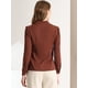 thumbnail image 5 of Camisa abotonada cuello alto escote En V recortado carrera primavera para mujer Allegra K Marron oscuro M, 5 of 6