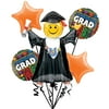 Congrats Bright Grad Graduation School Colors Bouquet 5pc Balloon Pack, Orange