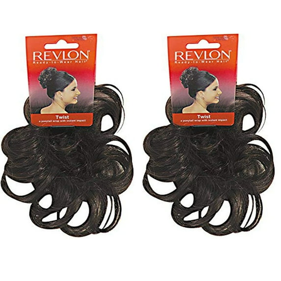 Twist Wrap Color Dark Brown (Pair of 2) - Revlon Hairpiece Short Loose Curls Elasticized Hair Wrap Ponytail Schrunchy Women's Synthetic Fun Bun Around Pedazo de cabello
