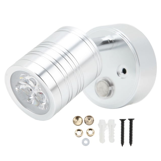Lámpara de lectura LED para RV, luz blanca cálida, regulador táctil, 10 W-30 V 3 W para dormitorio, cabina, camión, remolque, barco, yate, carcasa plateada