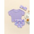 thumbnail image 4 of TSEXIEFOOFU Newborn Girl Short Pants Outfits, Short Sleeve Solid Color Tops+ Elastic Waist Rabbit Printed Shorts + Cute Headband Set, 4 of 8