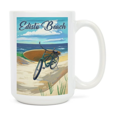 

15 fl oz Ceramic Mug Edisto Beach South Carolina Beach Cruiser on Beach Dishwasher & Microwave Safe