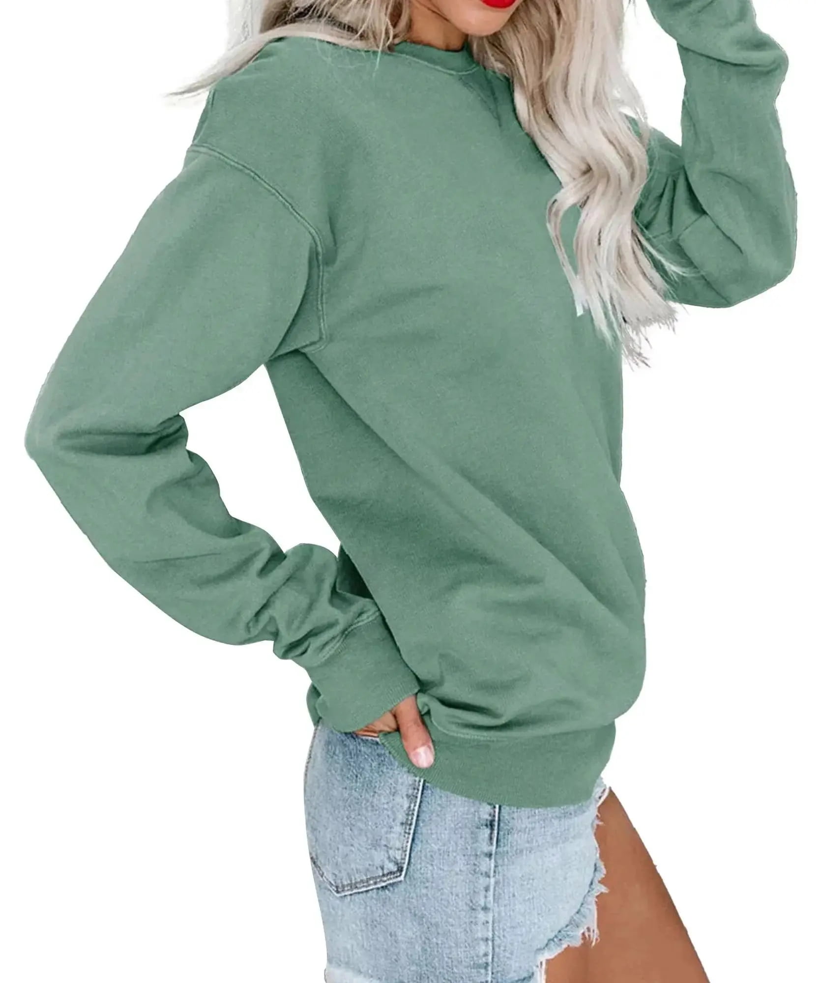 MOSHU Casual Womens Sweatshirts Long Sleeve Crewneck Tops Oversized  Pullover Shirts for Women