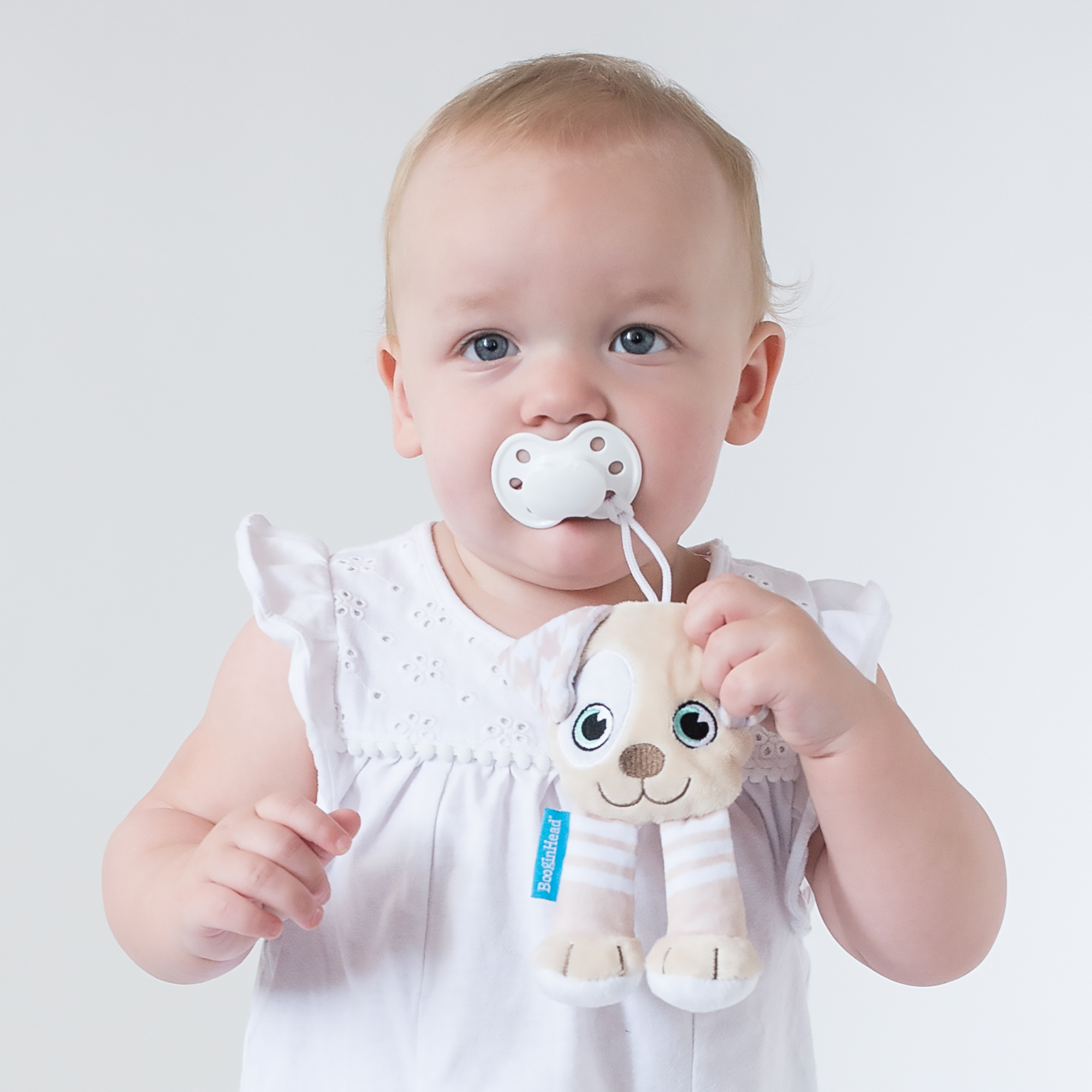 BooginHead Universal Pacifier Holder Stuffed Animal, Infant Toddler Boys and Girls, Puppy