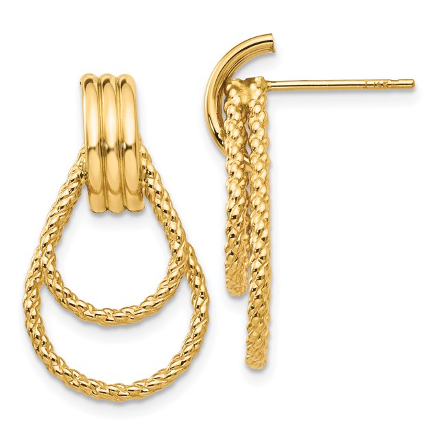 14K Yellow Gold Polished & Textured Fancy Post Earrings