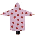 thumbnail image 2 of Oversized Wearable Blanket Hoodie,Red Strawberry Plants Fruit Pink Pattern Sherpa Blanket Hoodie with Super Pockets,Super Warm Fuzzy Pullover for Women & Men, 2 of 6
