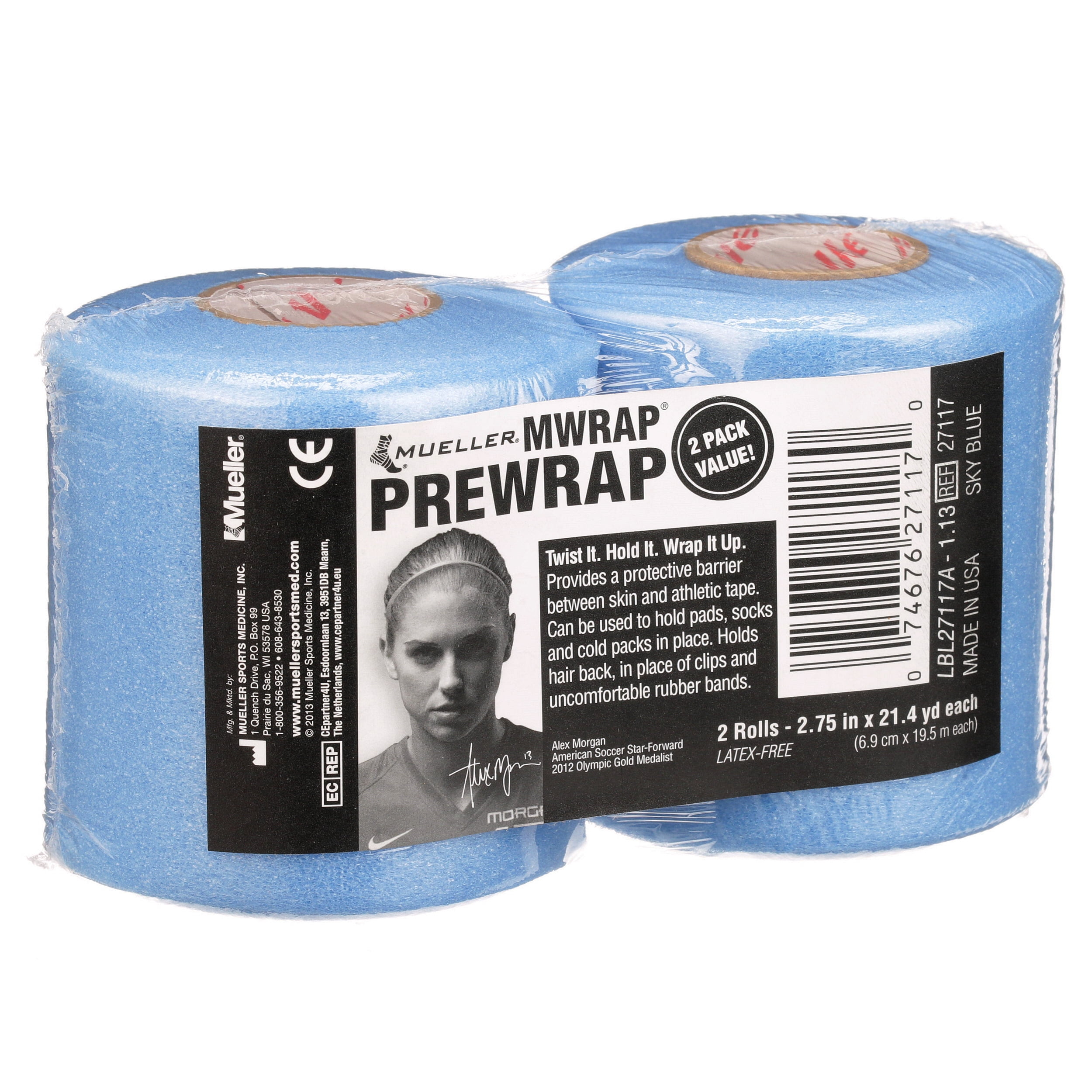 Mueller MWrap Pretaping Underwrap, Sky Blue, 2 Pack, 2.75" x 21.4 yd each