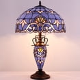 thumbnail image 3 of Rustic Tiffany Style Large Table Lamp with Nightlight 24" Tall Blue Purple Lavender Stained Glass Baroque Vintage Base Living Room Bedroom Bedside Nightstand Home WERFACTORY Led Bulb Included, 3 of 10